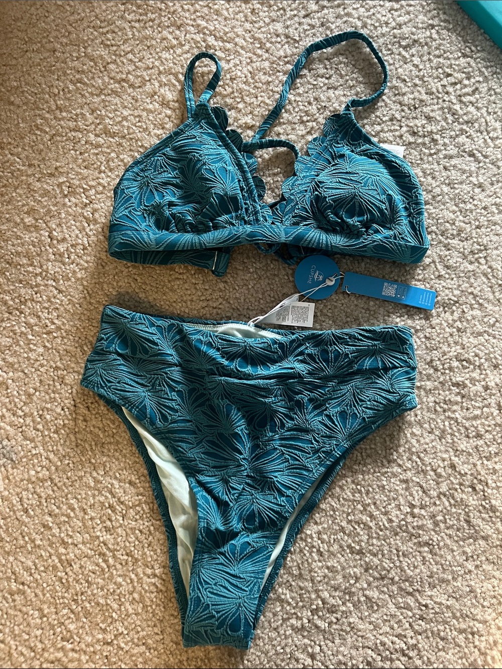 Cupshe Teal Textured Bikini Set